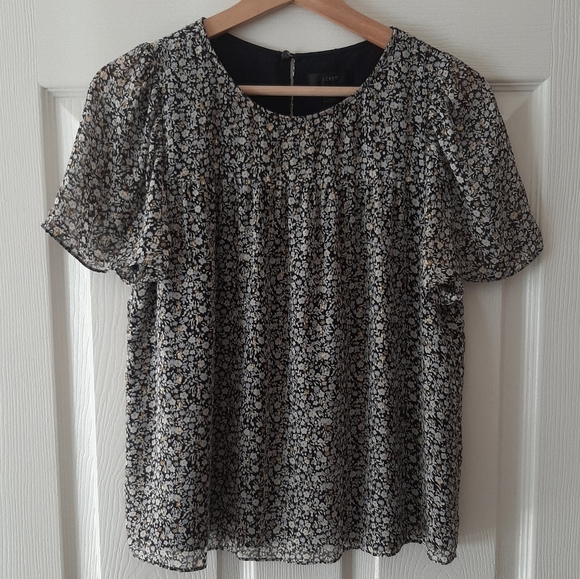 J. Crew Tops - J Crew Ditsy Floral Metallic Chiffon Top Size 2